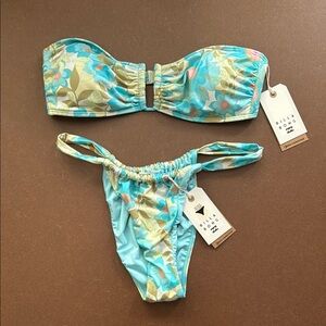 Billabong Aqua and Green Floral Bikini